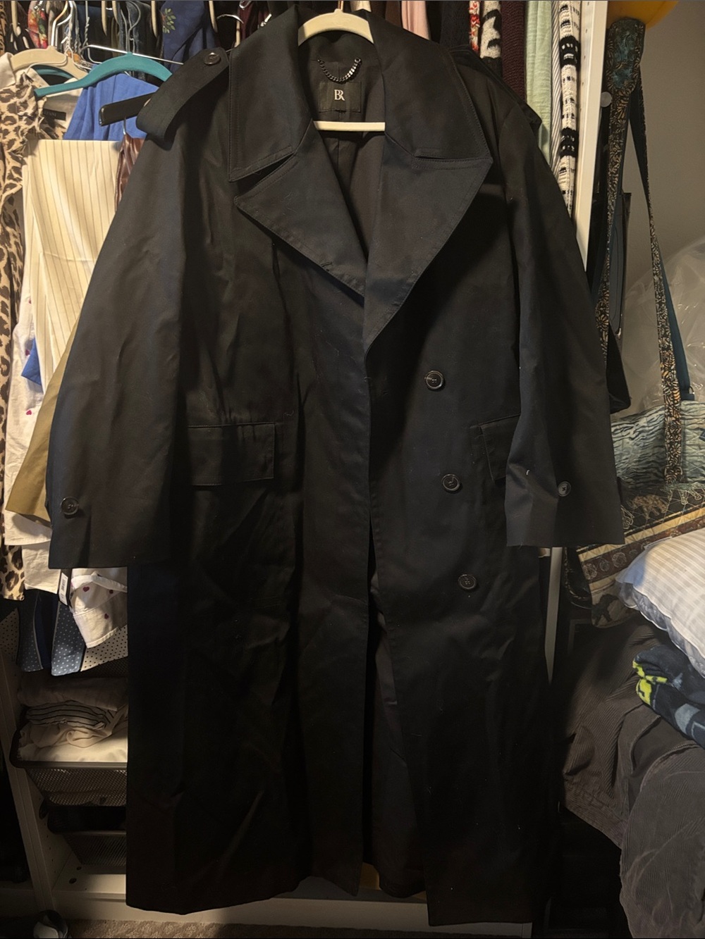 Banana Republic Black Double-Breasted Trench Coat Water Resistant
